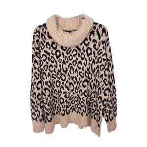 Rachel Zoe Sweater Womens XL Pullover Cowl Chunky Knit Animal Top Stretch Slit